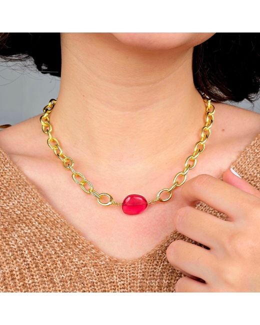 Harfi Metallic Tourmaline October Birthstone Statement Pendant Necklace