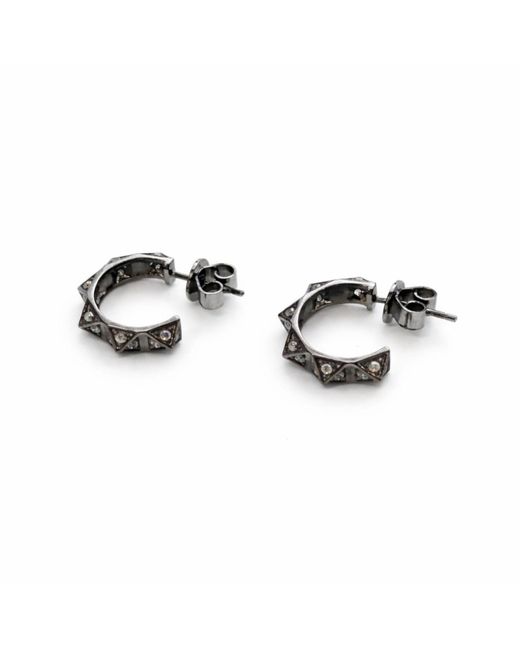 Jagged Halo Jewelry Black Ayla Huggie Hoop Earrings Rhodium