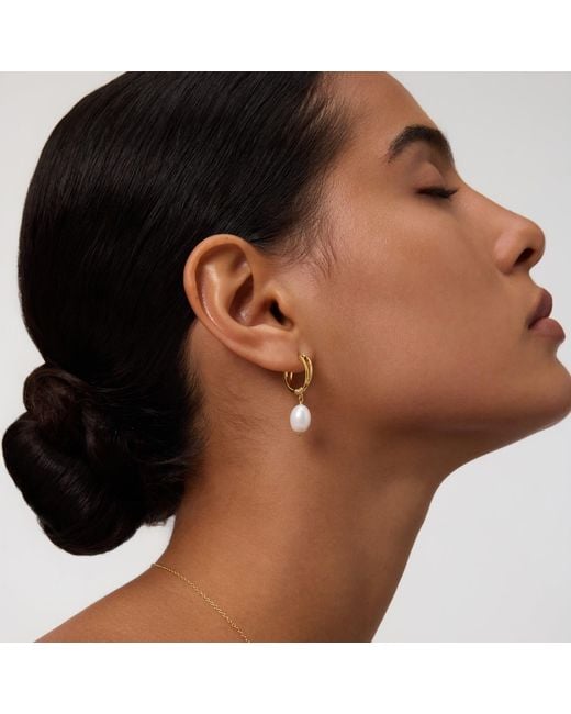 Vanhi Metallic Freshwater Pearl Charm Hoops