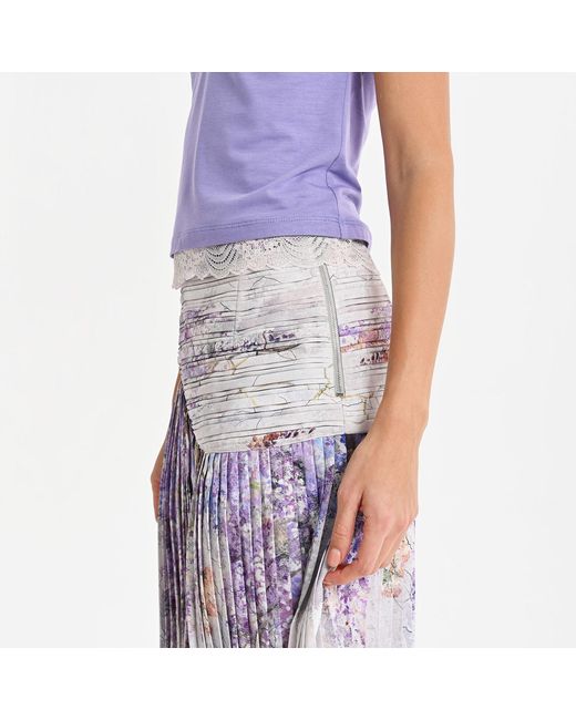 Lalipop Design Purple Abstract Floral Print Pleated Midi Skirt