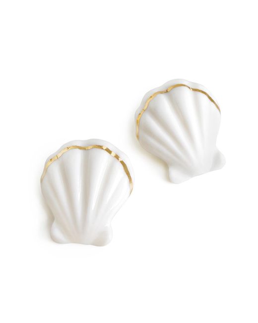 POPORCELAIN White Porcelain Clam Shell Statement Stud Earrings