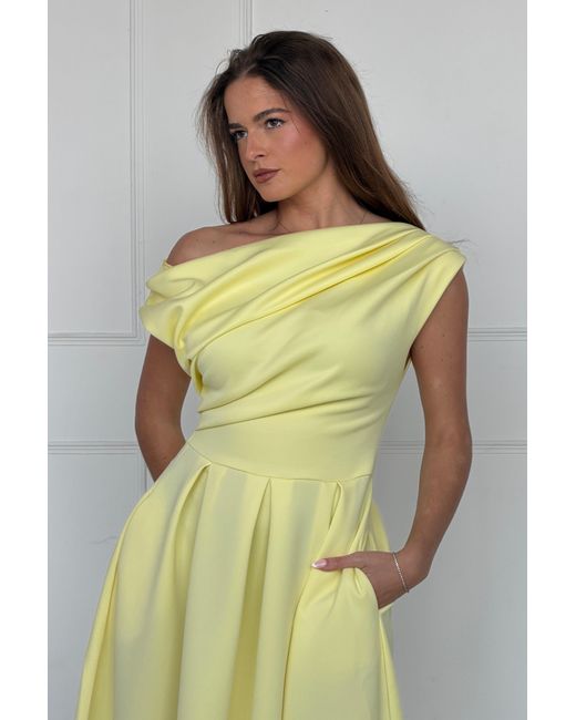 Girl In Mind Yellow Betty Asymmetric Midi Dress