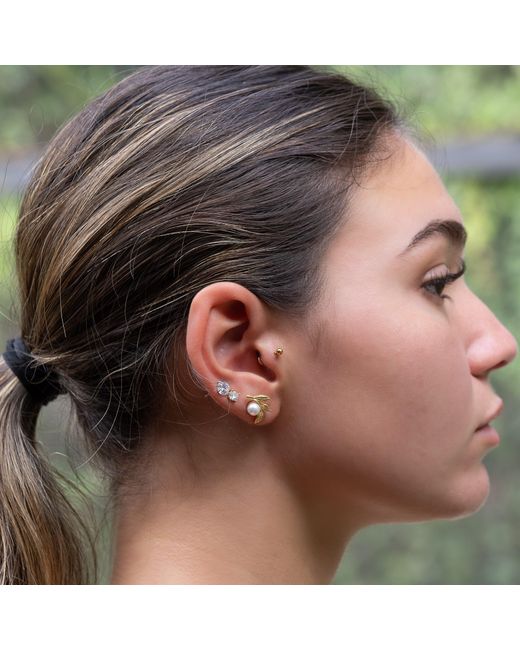 Ebru Jewelry Metallic Cleopatra Pearl Floral Earrings
