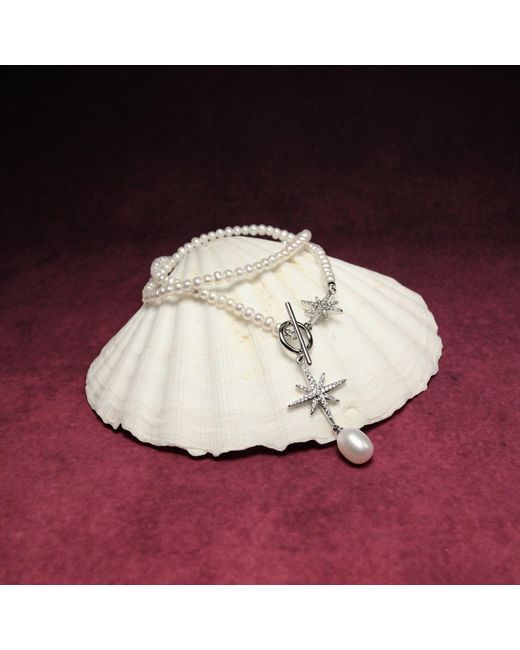 Ninemoo Metallic Celestial North Star Pearl Necklace
