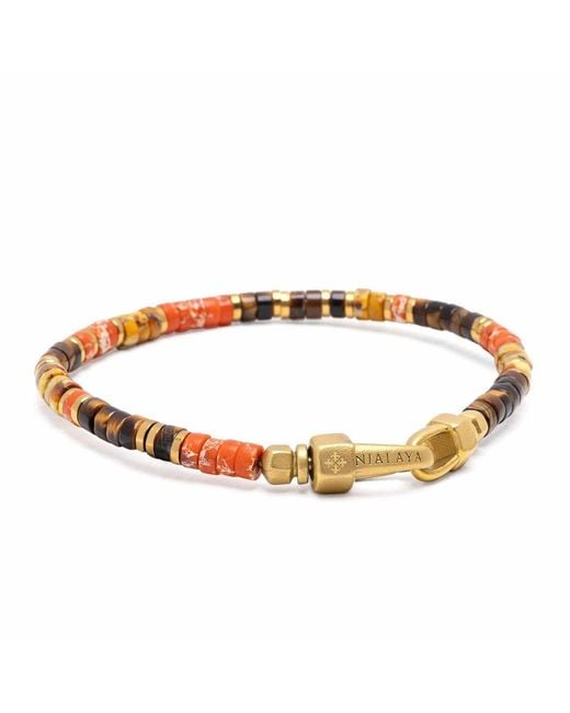 Nialaya Metallic Jasper & Tiger Eye Heishi Bracelet for men