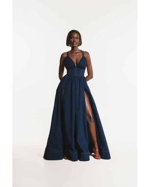 Ofuure Blue Adele Denim Maxi Dress