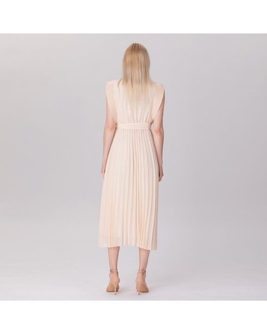 Smart and Joy Natural Neutrals Pleats Ruffle Wrap Effect Dress