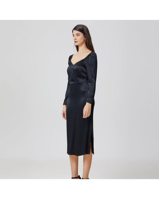 Smart and Joy Black Heart Cleavage Satin Dress