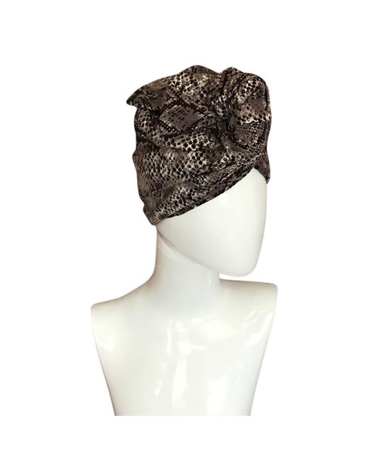 Romer Millinery Black Twisturban Turban Python Print Cotton