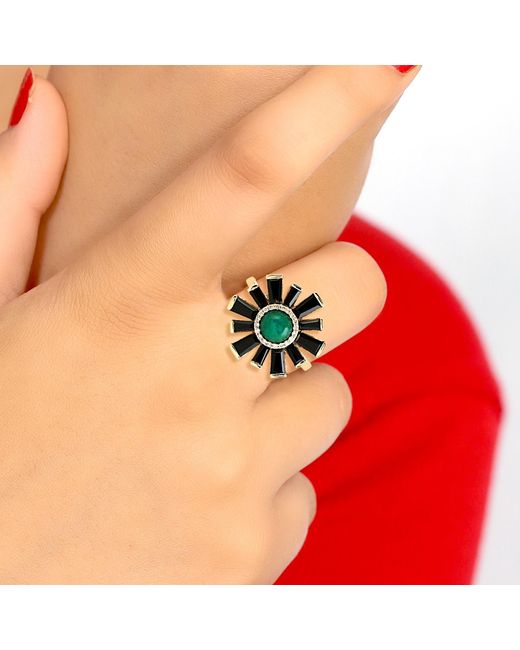 Artisan Multicolor 18k Yellow Gold Diamond Flower Ring Spinel Chrysocolla Handmade Jewelry