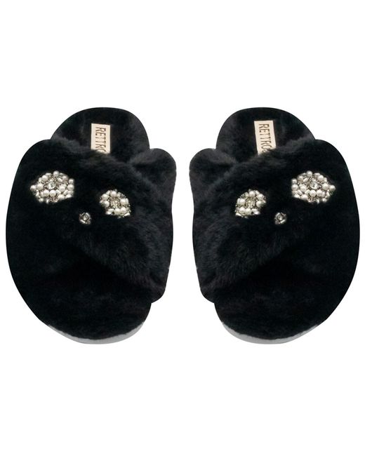 Rettrose Black Juliette Luxury Plush Diamanté Embellished Handmade Slipper