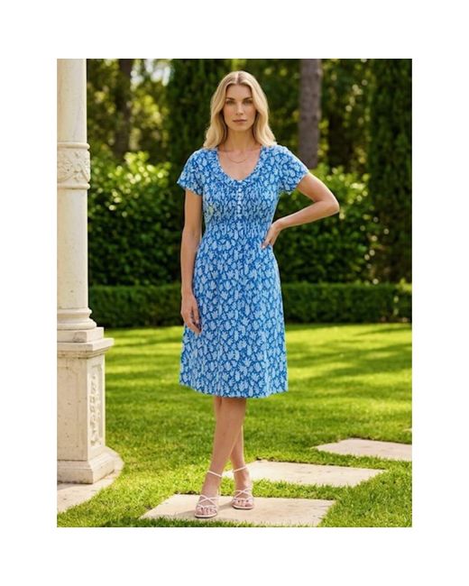 At Last Blue Cotton Karen Short Sleeve Day Dress
