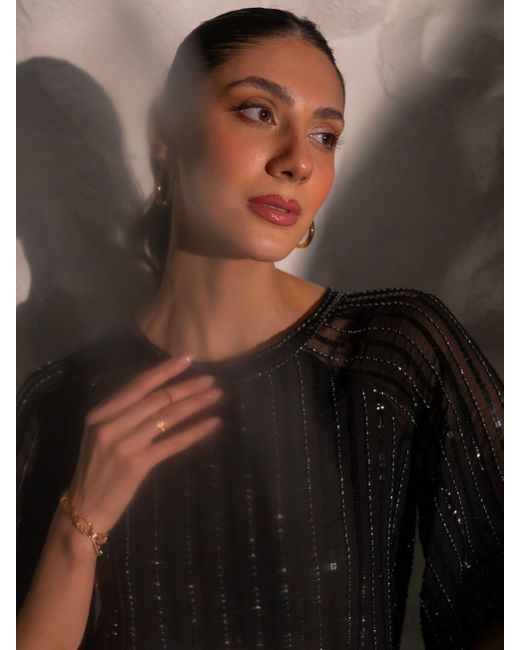 Rose & Nancy Black Aurora Sequin Top
