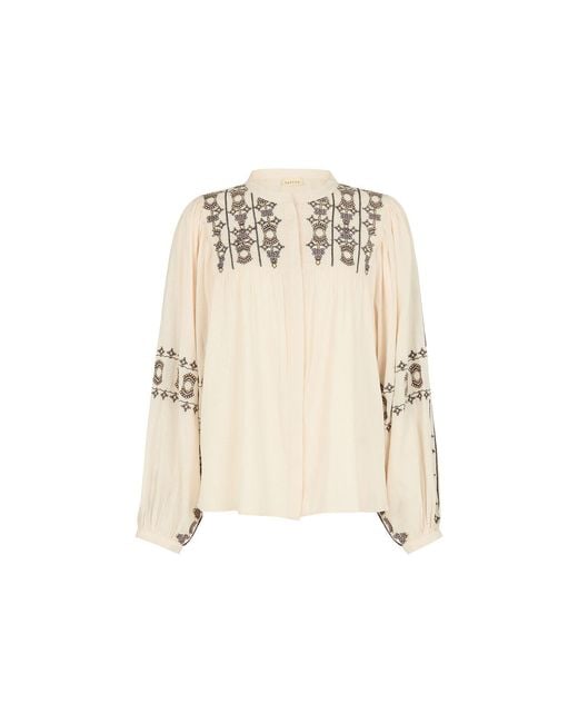Raffya Natural Neutrals Demi Embroidered Ballon Sleeve Shirt