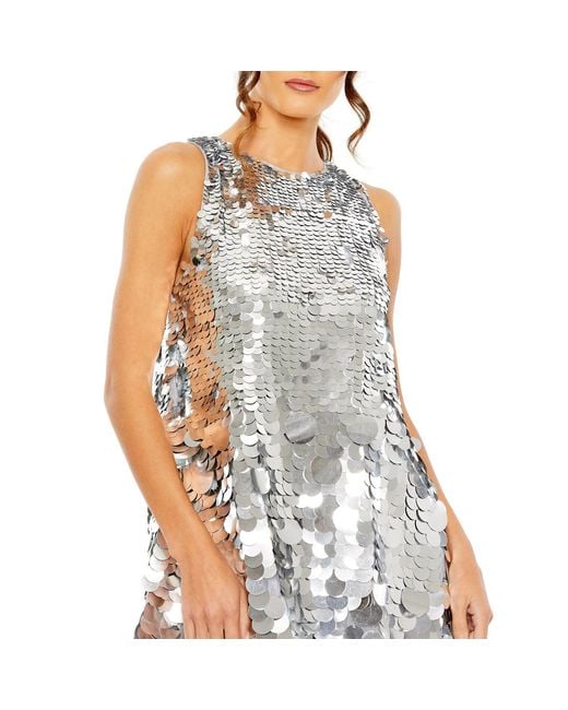 Mac Duggal Gray Paillette Sequin Sleeveless Mini Dress