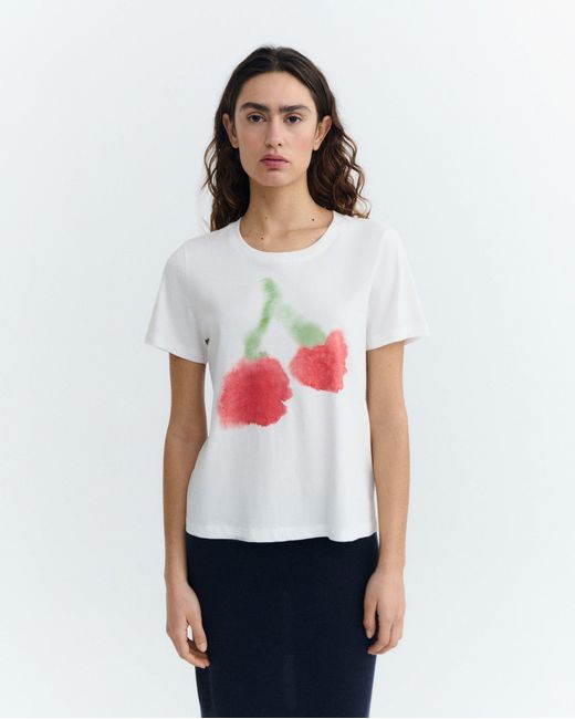 Thinking Mu White Blurry Cherry Ida T-Shirt