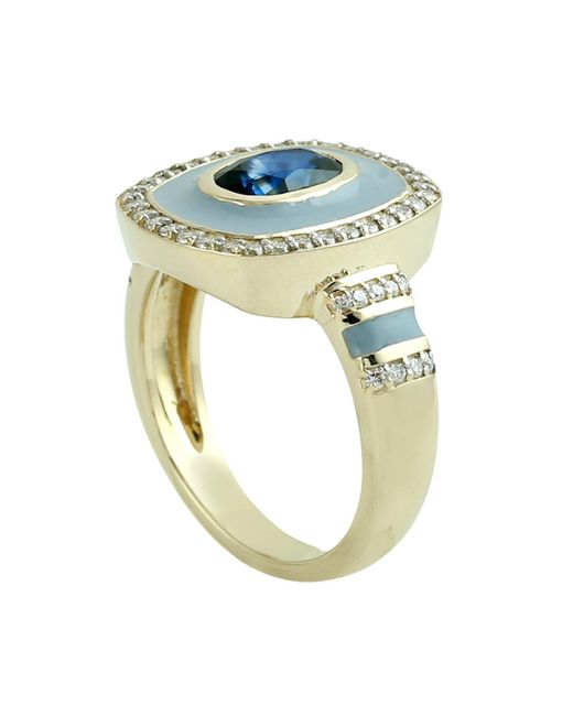 Artisan Blue Sapphire, Diamond & Enamel Halo Ring