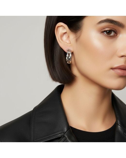 Jaredjamin White Bravura Chain Hoop Post Earrings
