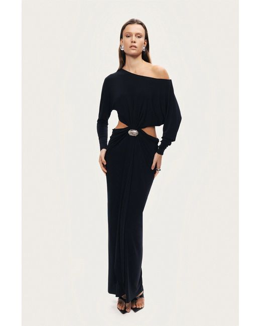 Nocturne Black One-Shoulder Cut-Out Maxi Dress