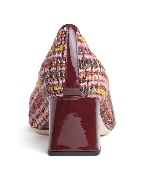 Beautiisoles by Robyn Shreiber Made in Italy Red Corina Burgundy Leather Block Heel Pump With Linen For Day & Night Wear