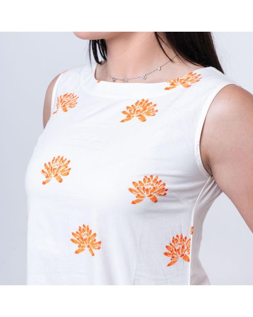 House of Gl Pink Neutrals Solene Hand-Block Printed Cotton Boat Neck A-Line Midi Dress
