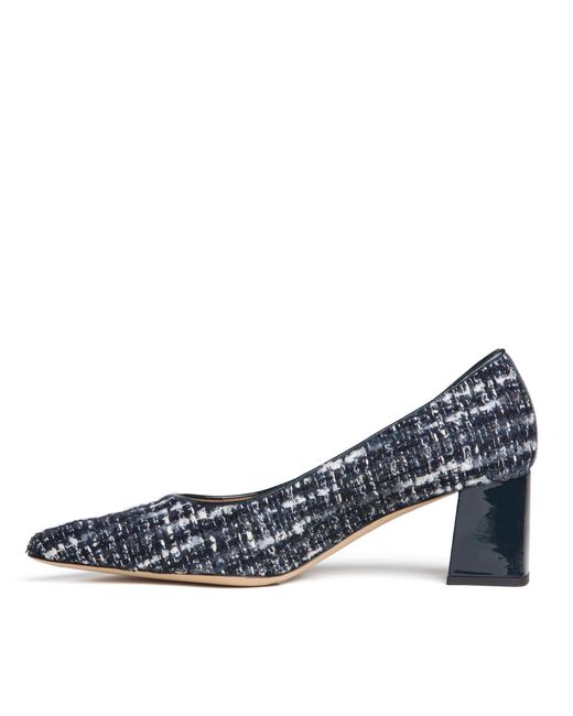 Beautiisoles by Robyn Shreiber Made in Italy Blue Corina Leather & Tweed Pump With Block Heel For Work& Evening