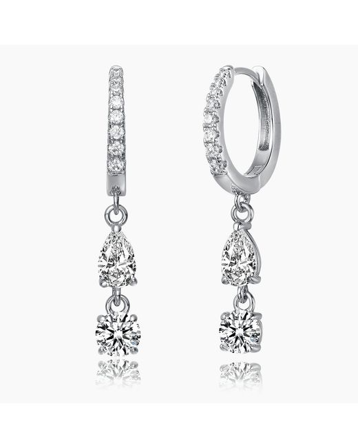 Genevive Jewelry Metallic Rachel Glauber Plated Cubic Zirconia Two-Stone Dangle Huggie Hoop Earrings