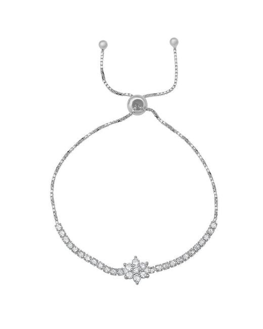 Kylie Harper Metallic Sterling Floral Diamond Cz Adjustable Bracelet