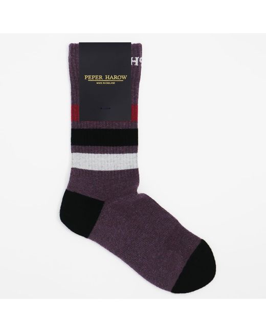 Peper Harow - Made in England Purple Striped Organic Sport Socks – Mauve for men