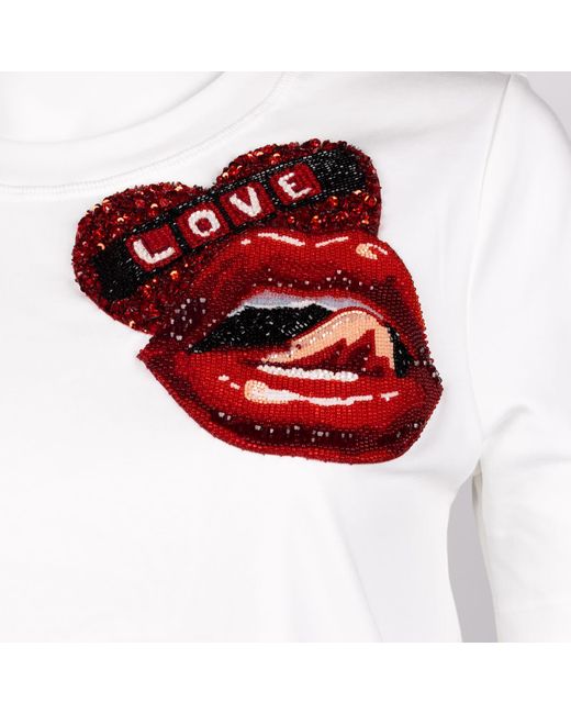 House of Laines London White Laines Couture Embellished Love Lips T-Shirt
