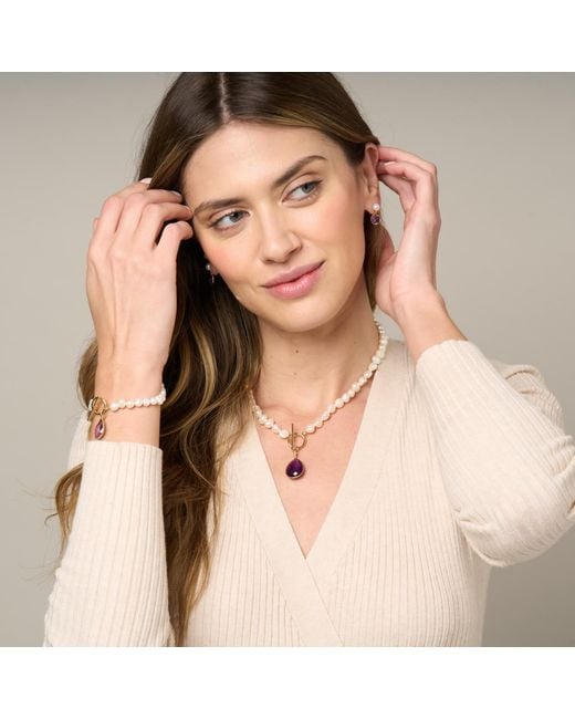 Pearls of the Orient Online Metallic Clara Cultured Irregular Freshwater Pearl Necklace With Amethyst Vermeil Drop