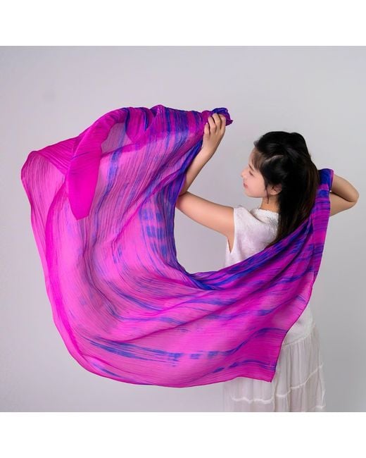 Silk and Bears Purple Fuchsia & Brushstroke Silk Scarf – Hand-Dyed Mulberry Silk Shawl, Lightweight Elegant Wrap