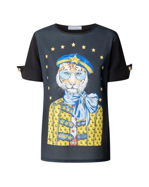 The Extreme Collection Blue Printed T-Shirt With Buttons