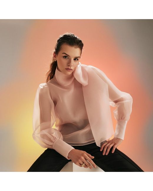 Lita Couture Pink Sheer Organza Silk Blouse