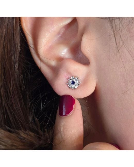 Harfi Blue Sapphire September Birthstone Aster Birthflower Sterling Stud Earrings