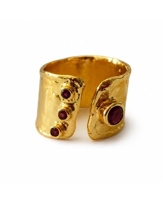 By Ozge Metallic Mystic Egypt Ruby Stone Plated Adjustable Cuff Ring