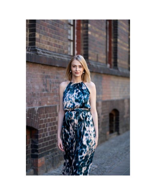 Oh!Zuza Blue Neutrals Echo Satin Viscose Maxi Dress With Belt
