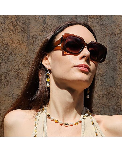 Farra Metallic Tiger Eye And Quartz Dangle Earrings