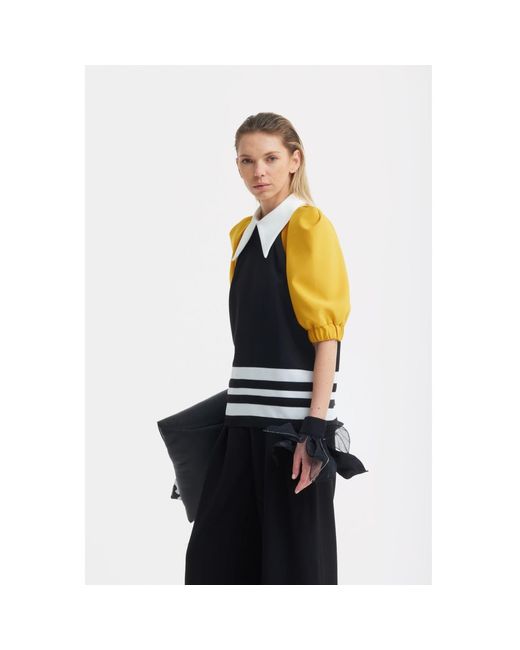 Julia Allert Black Designer Puff Sleeve Blouse – Mustard