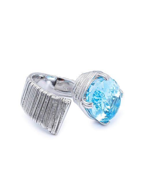 German Kabirski Blue Velis Open Ring With Natural Oval Cut Topaz