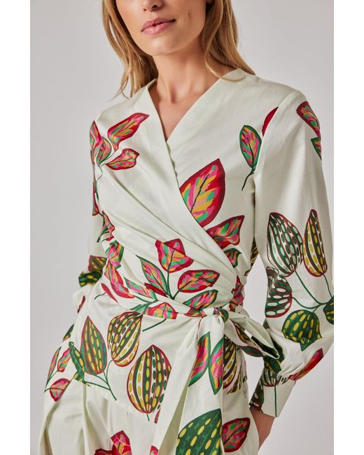 Marianna Déri White Wrap Blouse With Leaf Print
