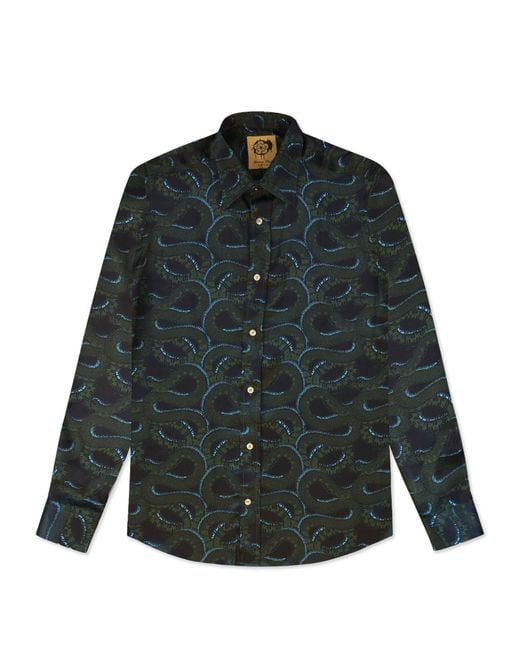 Gresham Blake Green Midnight Snakes Silk Shirt for men