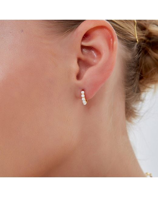 Spero London Metallic Beaded Opal Huggie Hoop Earrings