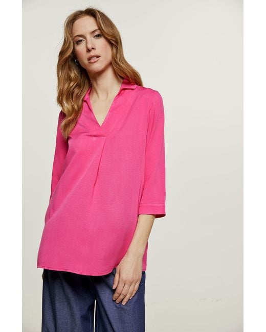 Conquista Pink Relaxed Viscose V-Neck Blouse