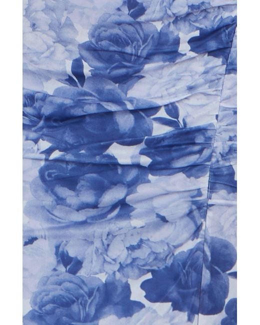 Yumi' Blue Mesh Ruched Midi Dress With Split