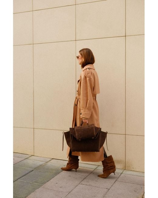 Saonara Brand Brown Shopping Bag Chocolat Suede
