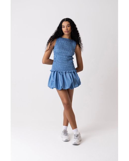 Amy Lynn Blue Claudia Chambray Ultra Puffball Mini Skirt