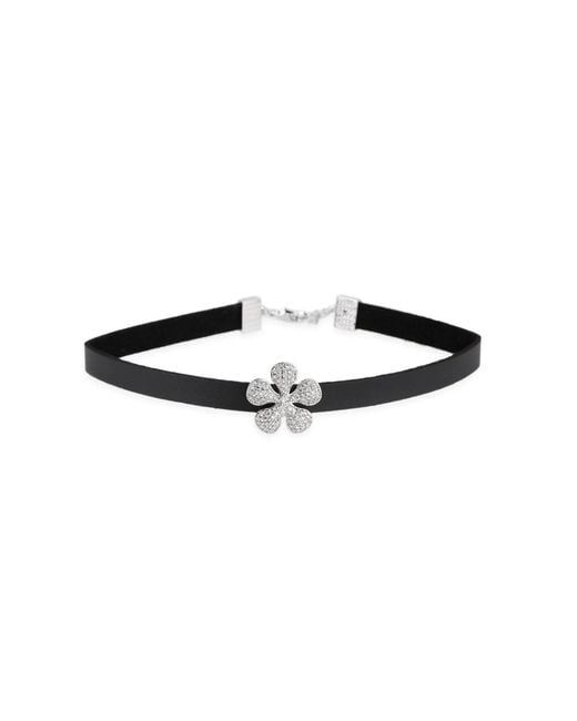 Saachi Black Dainty Crystal Flower Charm Choker Necklace