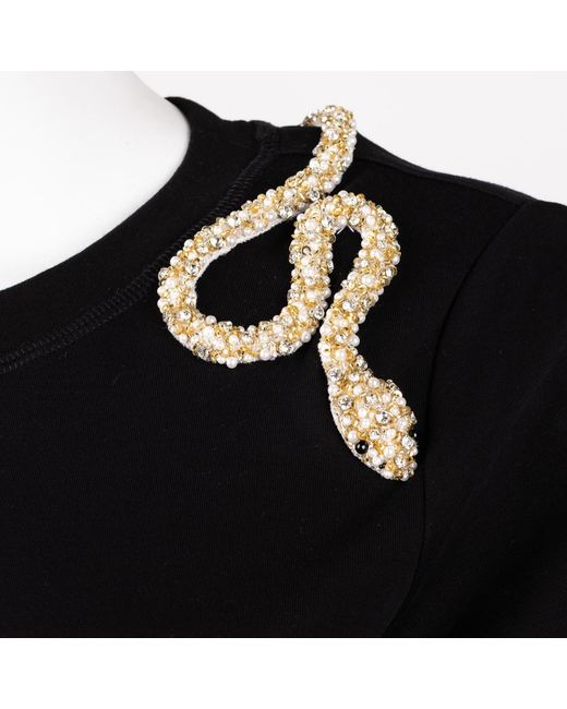 House of Laines London Black Laines Couture Embellished Crystal Wrap Around Snake T-Shirt