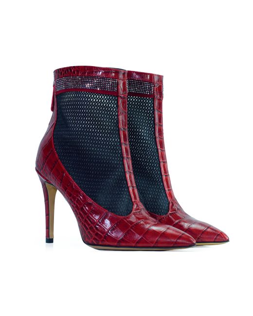 Stessa by Sarah Red The Valentina Croc Mesh Boot